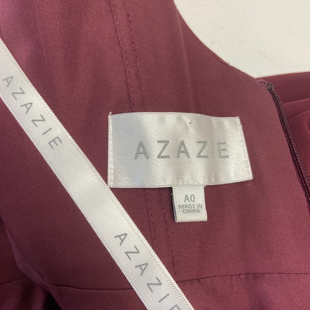 AZAZIE Racer Back Cummerbund Waist Prom Dress  Bridesmaid Gown Burgundy Plum S - Picture 7 of 10